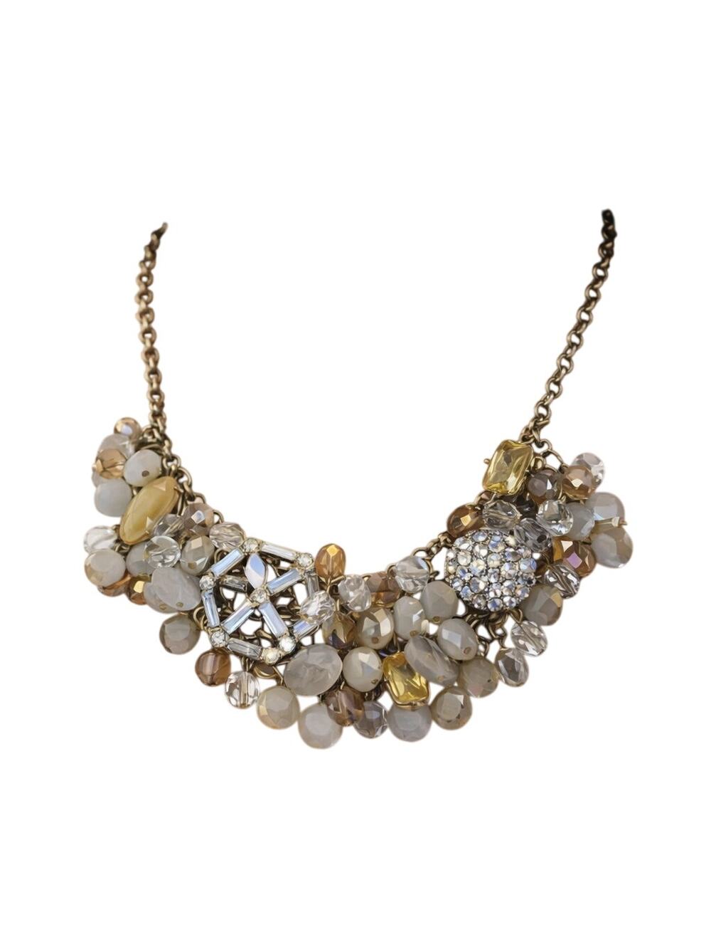 Gold Silver Crystal Cluster Statement Necklace Adjustable 18-21"